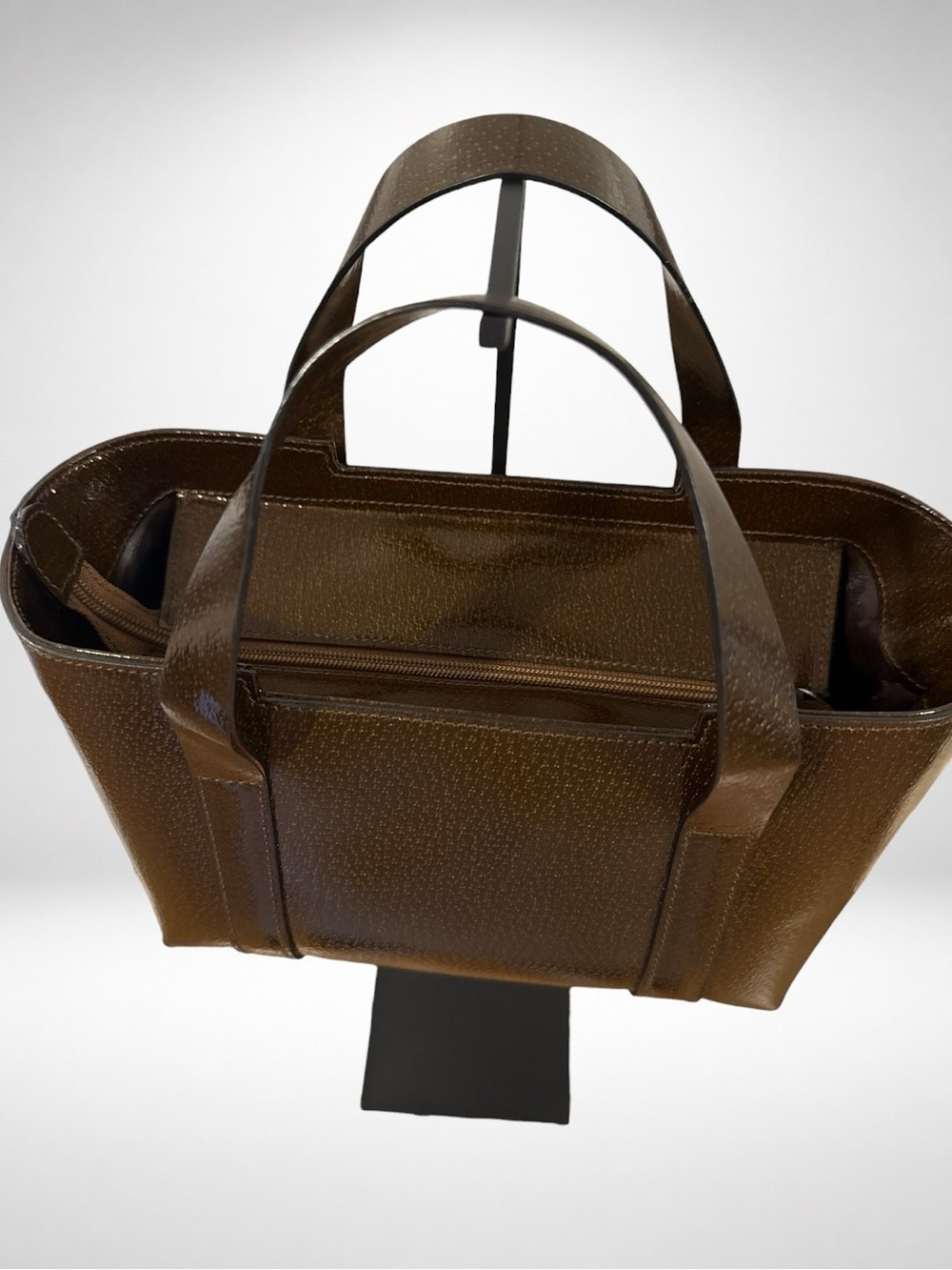 Gucci Authentic Vintage Brown Glossy Patent Leather Tote Hand Shoulder Bag - Picture 13 of 16